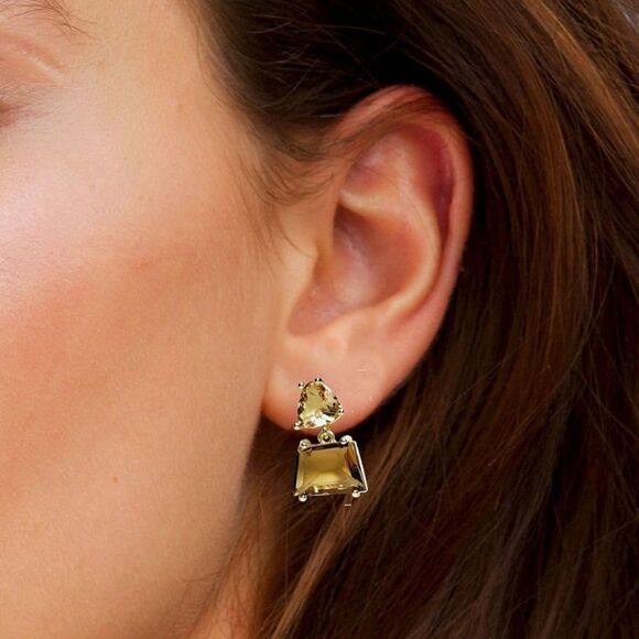 Earrings womens Brown crystal gold plated drop New - Picture 1 of 10